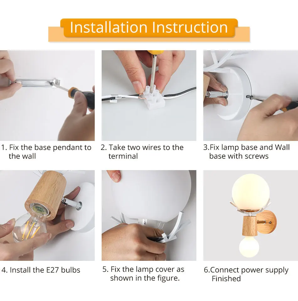 E27 Bulb Wall Light Creative LED Sconces Wooden Indoor Fixture For Home Living Room Bedroom bedside Hotel Night Lighting  (11)