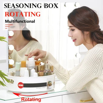 

Cosmetics Storage Tray Multifunctional Rotating Non-slip Storage Tray Kitchen Bathroom Storage Rack Lazy Supplies Dining Home