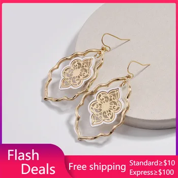 

Hollow Flower Metal Alloy Charms Earrings Gold Hook Fashion Brand Women Jewelry Dangle Earrings