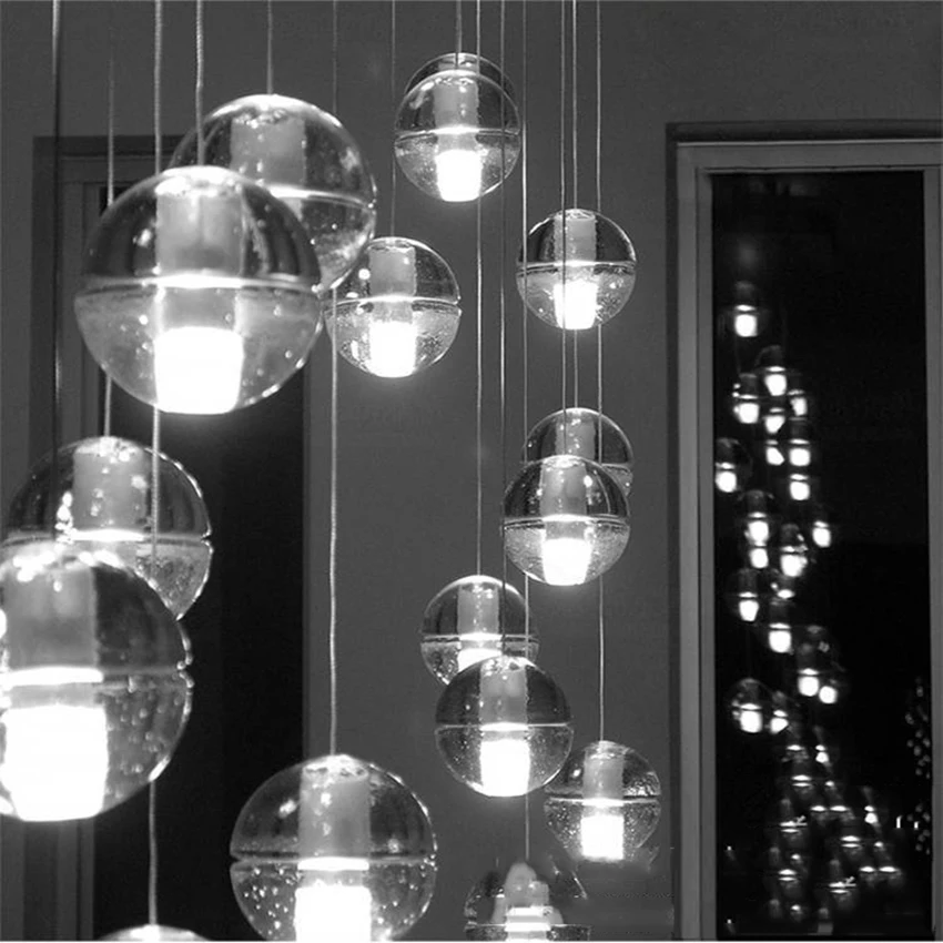 Скандинавский светодиодный подвесной светильник метеоритный хрустальный стеклянный шар лампы-подвески индивидуальная лестница