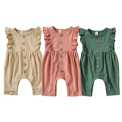 0-18M Newborn Girls Soft Clothes Baby Girl O-neck Ruffle Romper Summer One-Pieces Sleeveless Solid Clothing For Infant Rompers