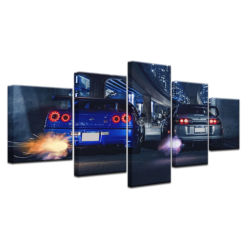 5 шт. HD Печать Большой Skyline gt-r VS Супра автомобиль современные декоративные картины на холсте стены Искусство для домашнего декора Настенный декор