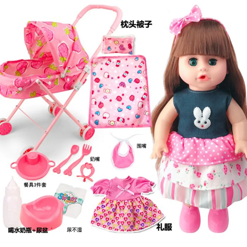 Кукла Bebe reborn Talking girl полностью виниловое тело с детской коляской тележка мигание