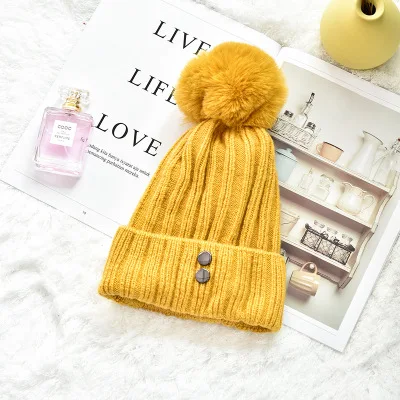 Шапки осень/зима для женщин Девушки Skullies Beanies женские шапочки теплые вязаные однотонная шляпа женская зимняя шапочка-бини шапка - Цвет: yellow
