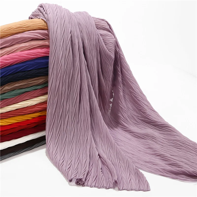 

10/pcs/lot Malaysia's New Pearl Chiffon Pleated Baotou Scarf Fashion Leaves Creased Monochrome Scarf