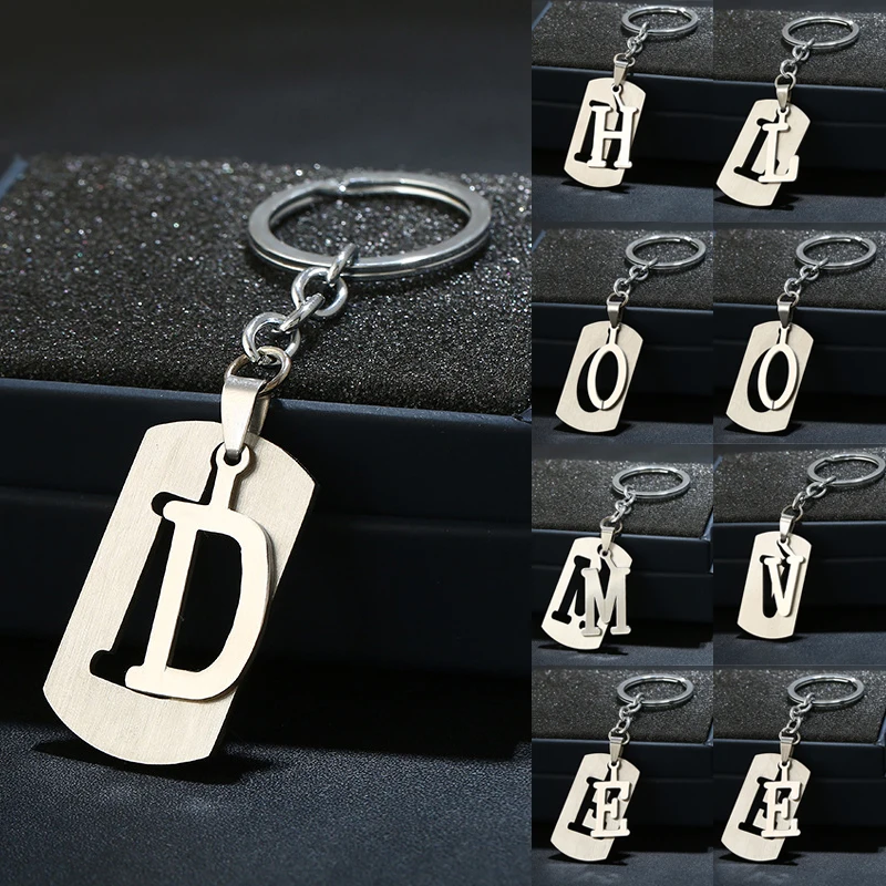 

DIY A-Z Letters Key Chain For Name Silver Steel Keychain Women Men Car Key Ring Simple Key Holder Party Gift Jewelry