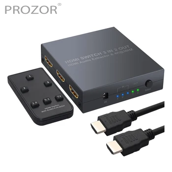 

PROZOR 3x2 HDMI Switch with Audio Extractor HDMI Splitter Audio Converter with IR Remote Control 3 in 2 out HDMI Splitter 4K 3D