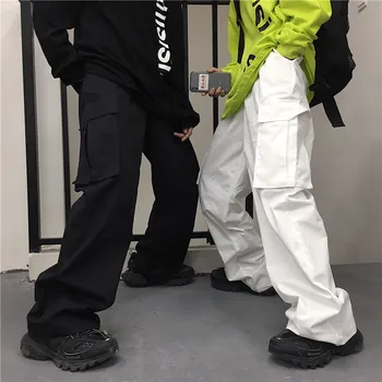 

Street Dance Pants Pocket Cotton Send Belt High Waist Black Casual Pants Street Dance Fun Sports Pants Loose Wide Leg Pants