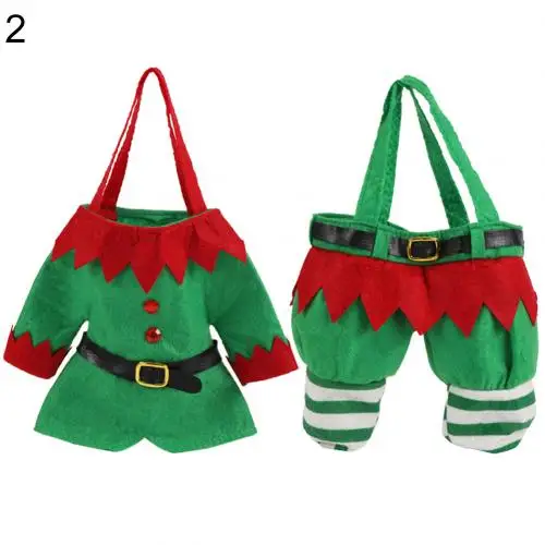 2Pcs Santa Elf Clothes Pants Christmas Candy Bags Gift Wine Bottle Handbag Xmas Design Gift Bag Reusable Elf/Santa Clothe - Цвет: Elf