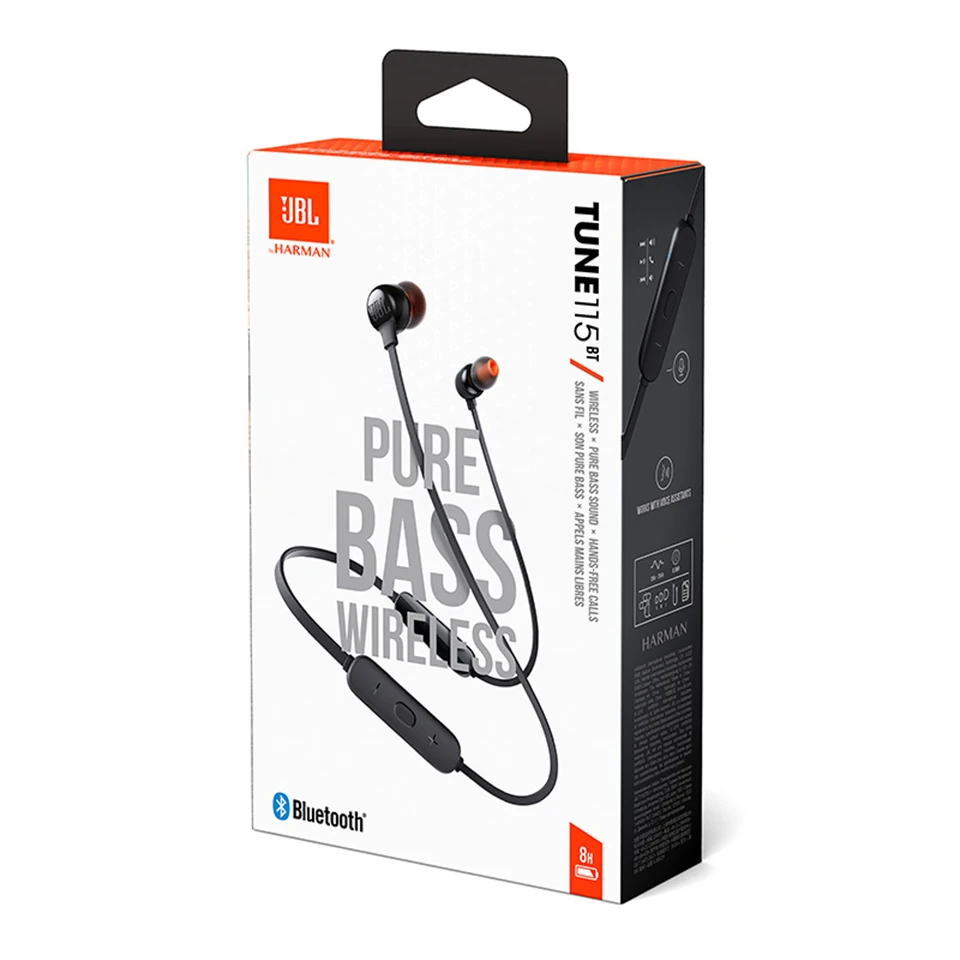 Original JBL TUNE 115BT Wireless Bluetooth Earphone Sport Bass Sound Speed Charging Headset Magnetic Earbuds 3 Button Remote Mic