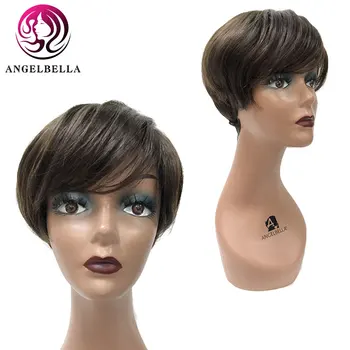 

Angelbella Short Human Hair Wigs 100% Remy Brazilian Hair Wigs 2# Machine Wigs 150 Density Pixie Cut Wig 8 Inch Short Wigs
