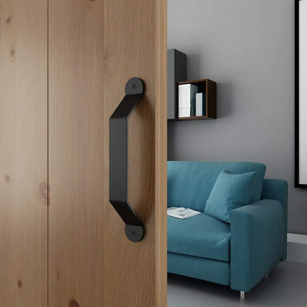 

10in Flat Black Side Mount Pull Handle for Sliding Barn Door American Style Set of 2