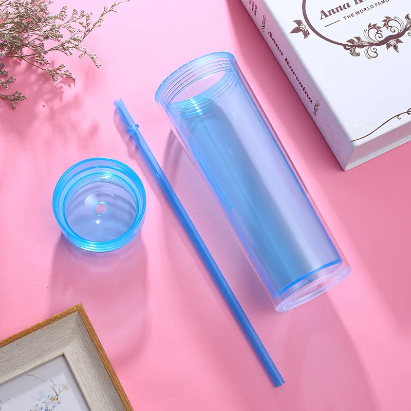 16oz Slim Skinny Tumbler with Straw Water Bottle 480ml Acrylic BPA Free  Clear Plastic Tumbler Wedding Mother's Day Gift - AliExpress