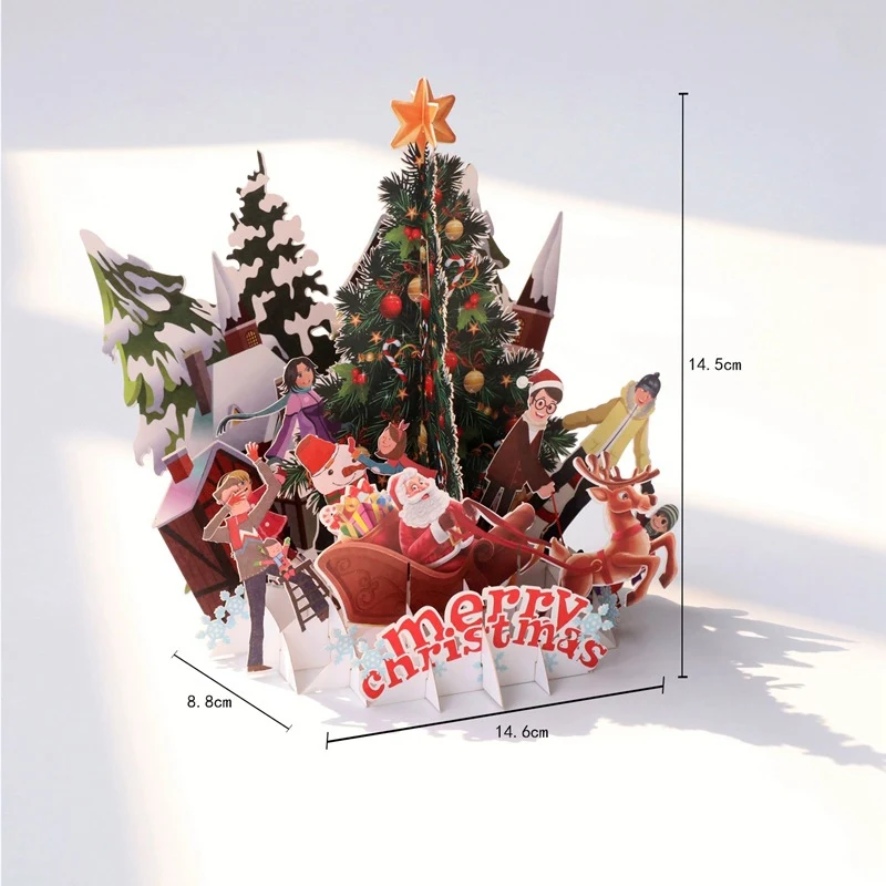 

New Merry Christmas 3D Popup Folding Greeting Card Holiday Invitation Cards With Postcard Envelope Christmas Greeting Card