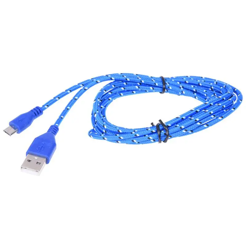 

2M Braided Fabric Mini USB Data&Sync Charger Cable Cord For Cell Phone Blue