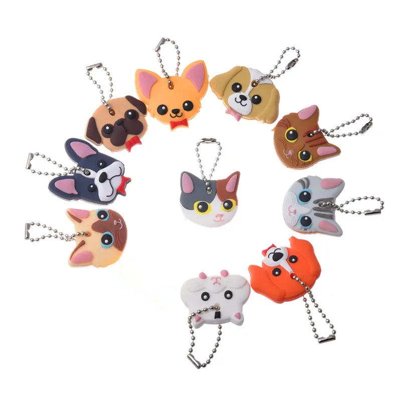 Hot-1Pcs-Cute-Animals-Dog-Cat-Silicone-Keychain-For-Women-Man-Key-Cover-Key-Caps-Children