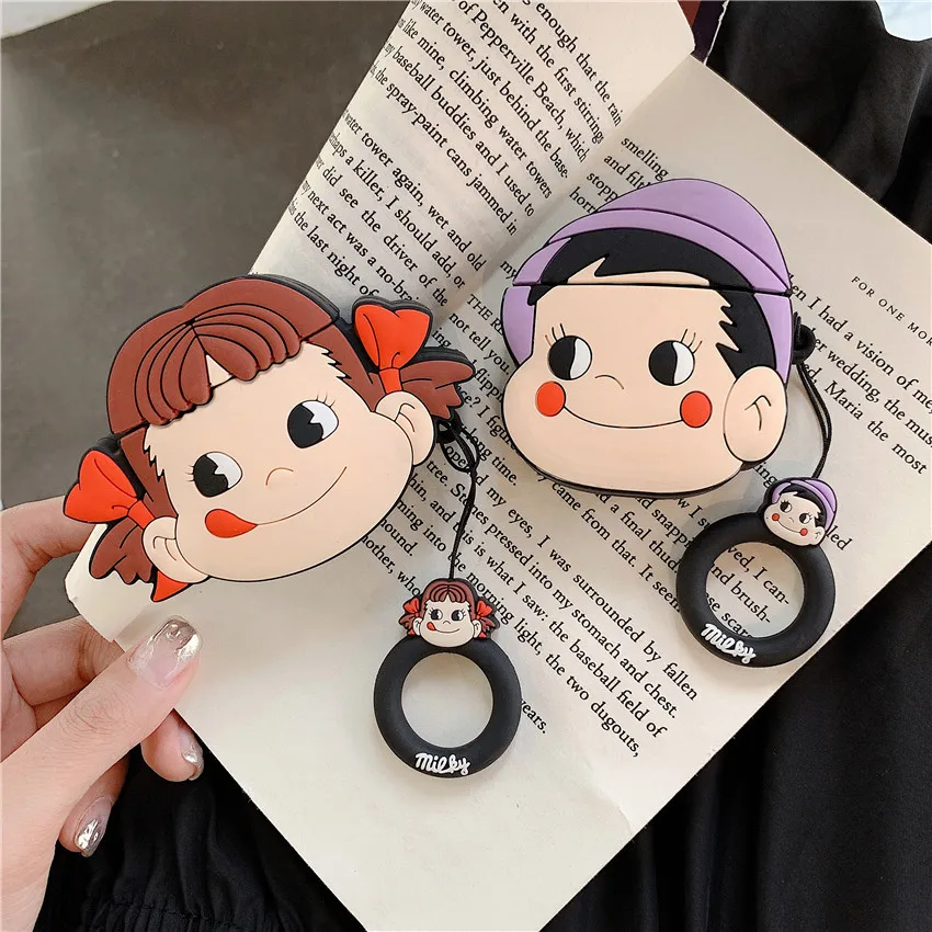 

For AirPods Case Cute 3D Cartoon Pattern Earphone Case For Apple Airpods 2 Soft Silicone Protect Cover with Finger Ring Strap