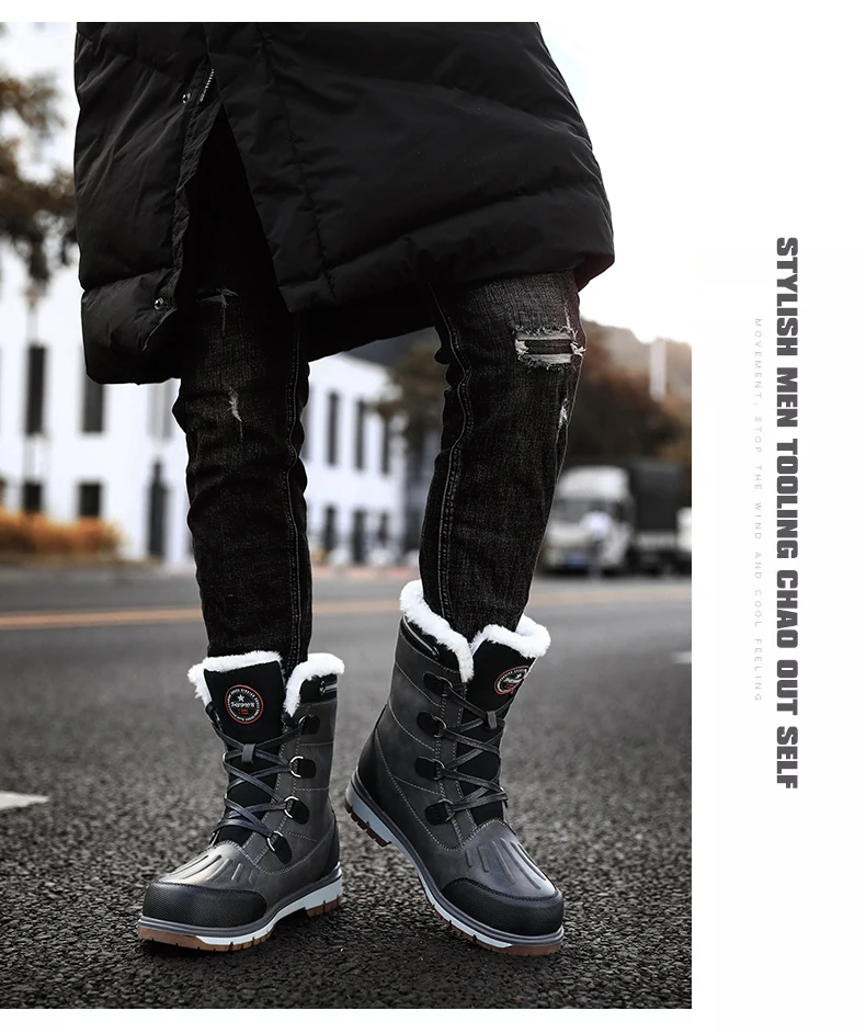 Брендовые зимние мужские ботинки толстые плюшевые теплые мужские зимние ботинки мужские ботильоны на шнуровке уличная Водонепроницаемая Мужская мотоциклетная обувь 38-46