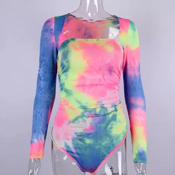 

Womens square neck Bodysuit Slim Fit Jumpsuit Short Romper Long Sleeve Multi Color Slim Fashion Tops Sexy