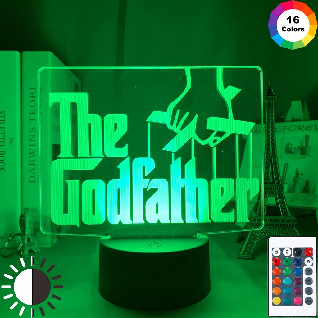 

Film The Godfather Letter Logo 3d Led Night Light for Home Decor Nightlight Touch Sensor Rgb Colorful Remote Office Table Lamp