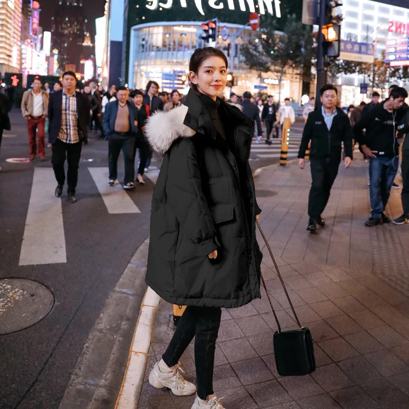 

Hooded Large Fur Collar CHIC down Jacket Cotton-padded Clothes Women's Mid-length Winter Korean-style Elegant Fashion Loose Cott