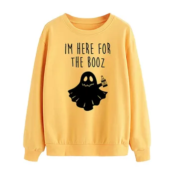 

Im HERE FOR THE BOOZ Letter Print Kpop Hoodies Women Sweatshirt Cute Demon Graphic Hoodie Casual Sweatwear Ladies Oversize Tops