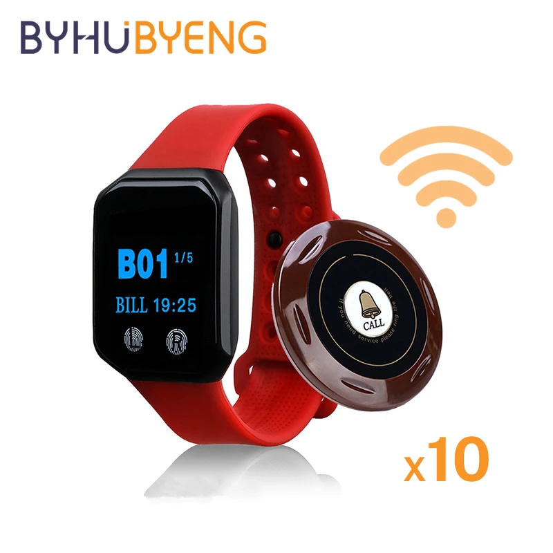 

BYHUBYENG Restaurant Table Button Wireless Waiter Calling Pager Queue Management System Call Bell Cafe Guests Customer Caller