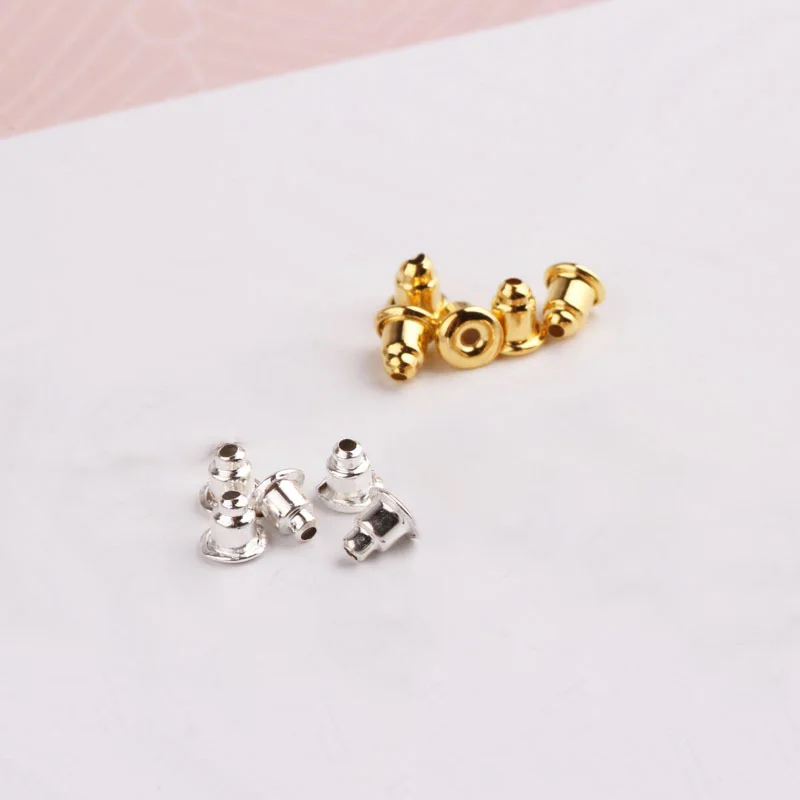 

200pcs/lot Plated Metal Bullet Earring Back Plugging Blocked Rubber Back for DIY Earrings Jewelry Making Accessories