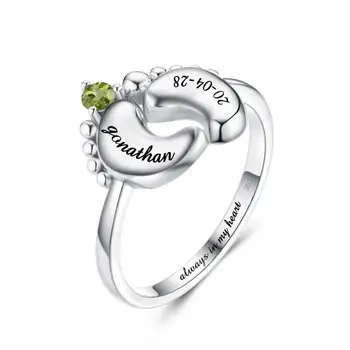 

Custom Ring Personalized Name Ring Customized Nameplate Baby Feet Birthstone Rings For Mum Original Fine Jewelry Peridot Gifts