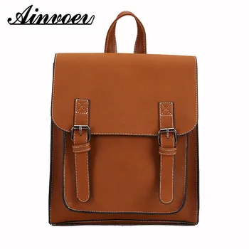 

Ainvoev Back Pack Large Capacity Pu Travelling Bags Vintage school bag Fashion Leather Women Backpacks for Teenagers female
