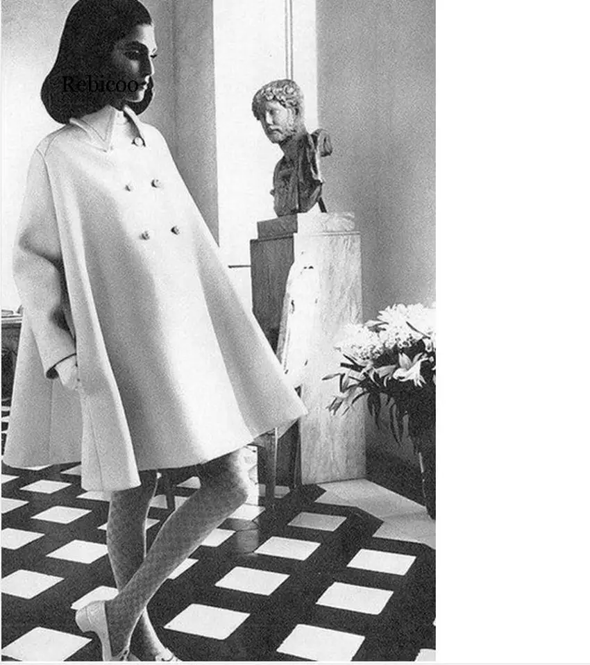 

Женское шерстяное пальто, приталенное длинное двубортное пальто из смешанной шерсти, большие размеры, Осень-зима