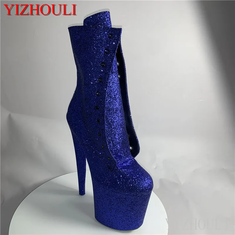 

Women's boots shiny vamp 20 cm heel nightclub platform shoes.8-inch stiletto heels and zipper split stage show ankle boots
