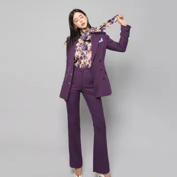

Spring Business 2020 Work Wear Two Piece Women Office Lady Double-breasted Blazer Coat & Long Pants Set OL Formal Suit