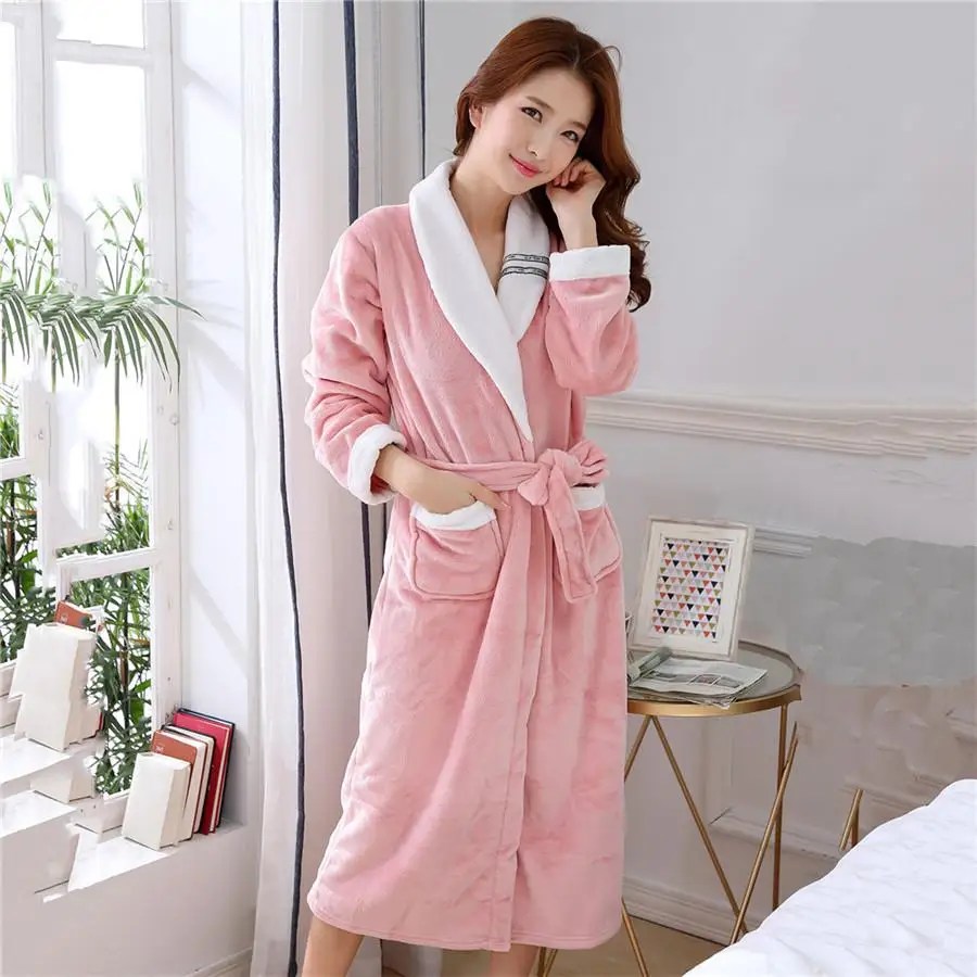 Цветочный женский банный Халат фланелевый Халат для сна кимоно халат толстый теплый халат ночная Одежда Домашняя одежда коралловый флис банный Халат - Цвет: Pink D