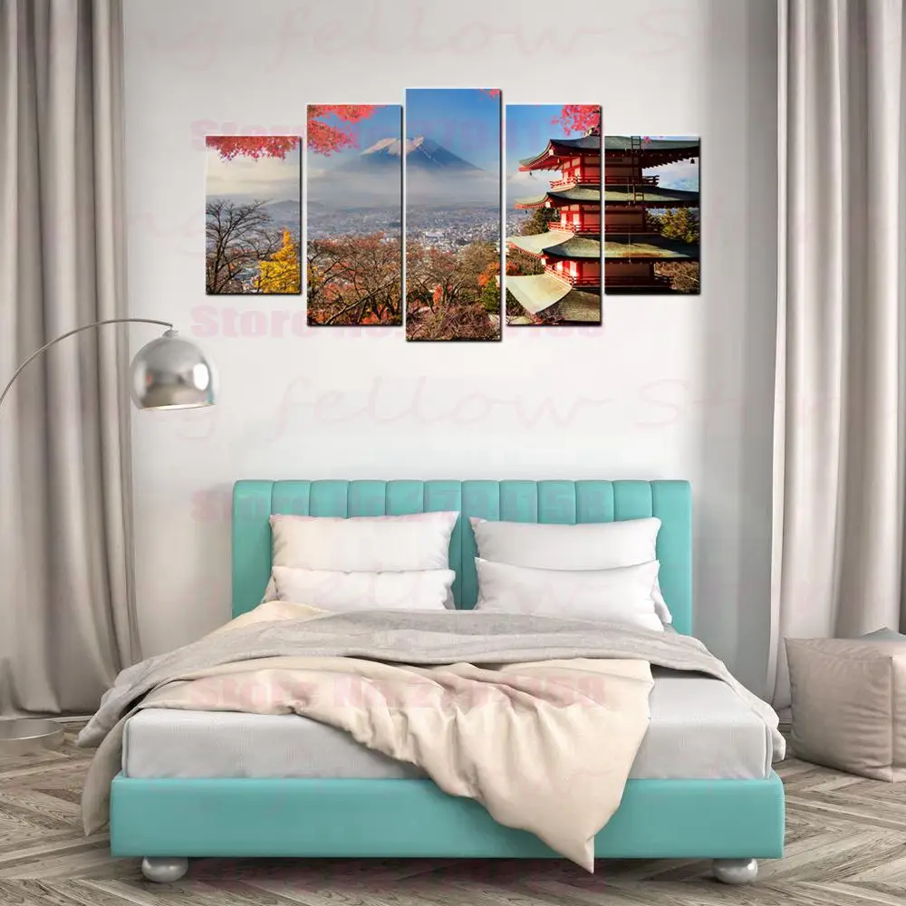 Японских храмов пейзаж картины на холсте красная ель Дерево Главная