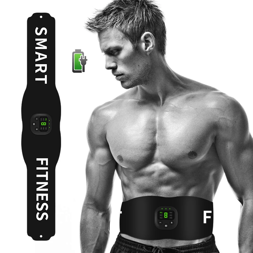EMS Abdominal Trainer Muscle Toning Toner Gym Home ABS Smart Fitness Belt Black