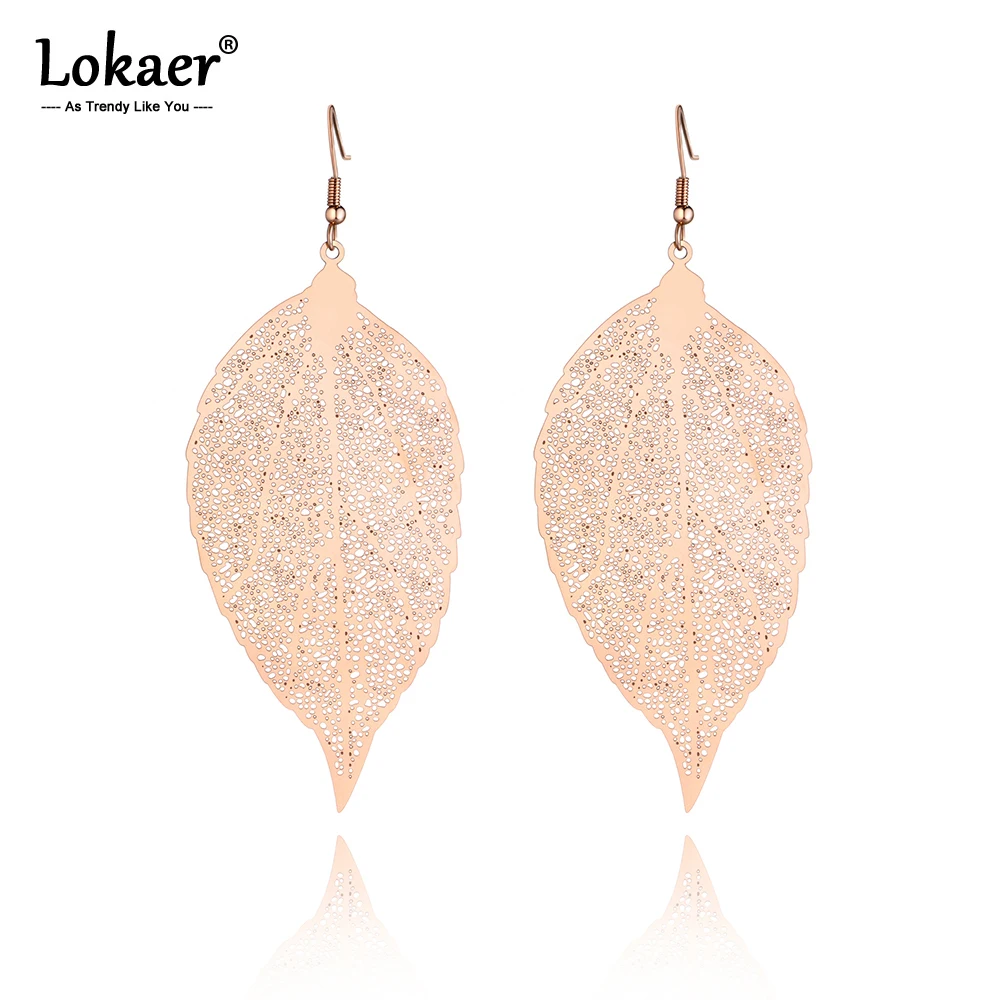 Lokaer Fashion Titanium Stainless Steel Hollow Plant Leaves Earrings Jewelry Rose Gold Dangle For Women Girls E19243 | Украшения и