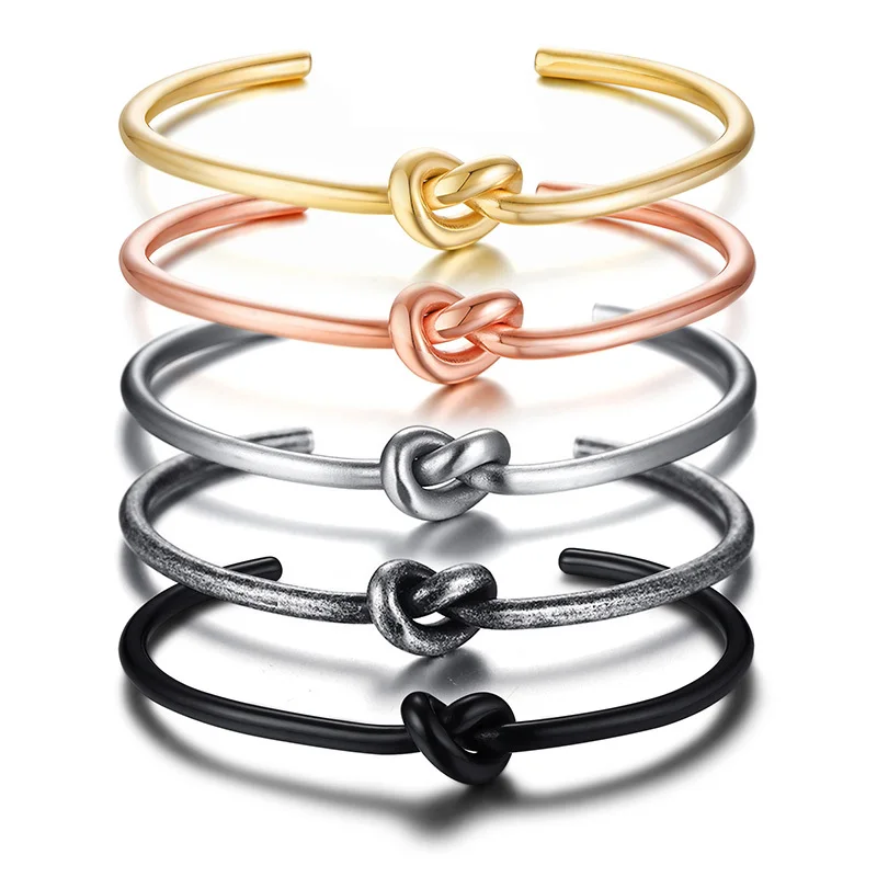 Stainless Steel Bracelet Candid Style Knot Cuff Bangle for Women Gold Color Tie Charm
