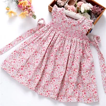 Летний женский со сборками платье цветочный розовый хлопок оборками Детские Цветочные платья детская одежда бутик вечерние красивые праздничные платья