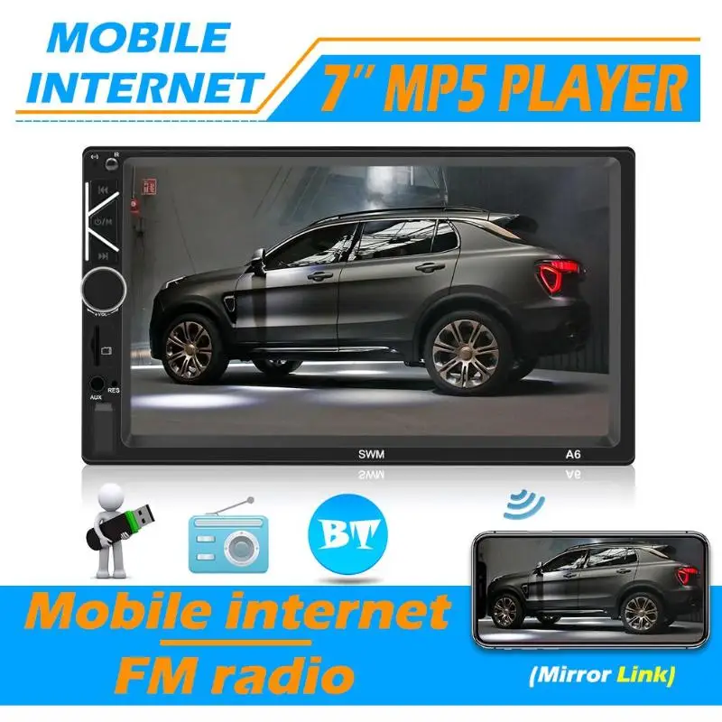 A6 7 дюймов 2 Din сенсорный экран автомобиля в тире стерео аудио FM радио Bluetooth Зеркало