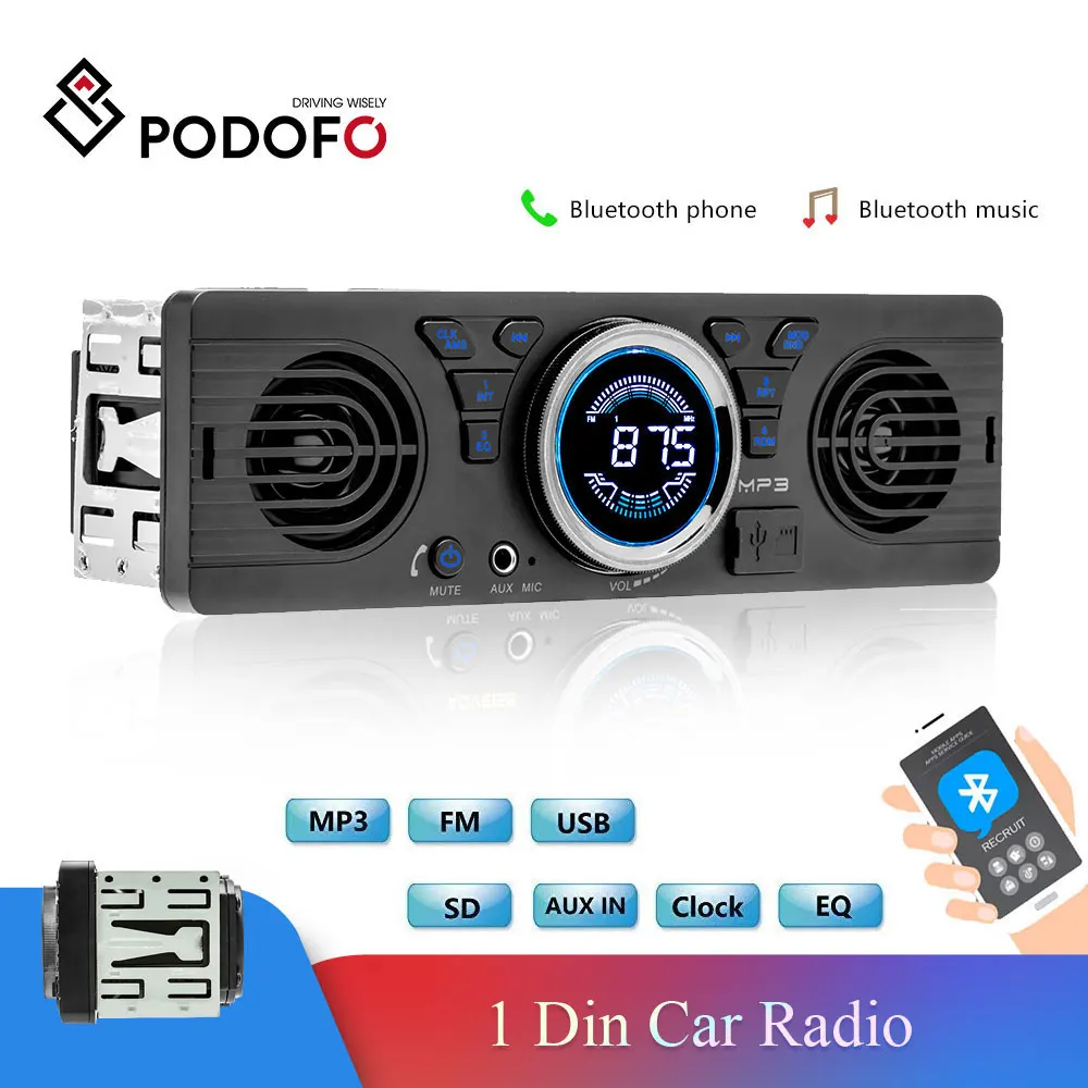 Автомобильный MP3 плеер Podofo стерео система с Bluetooth FM USB/TF Типоразмер 1 Din|Автомобильные радиоприемники| |