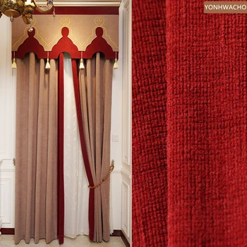 

Custom curtain chenille high-class bedroom thick imitation cashmere coffee cloth blackout curtain valance tulle panel C295