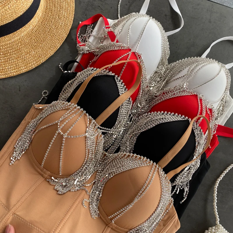 

Новая мода стразы с кисточками сексуальные мягкие топы без рукавов для ночного клуба