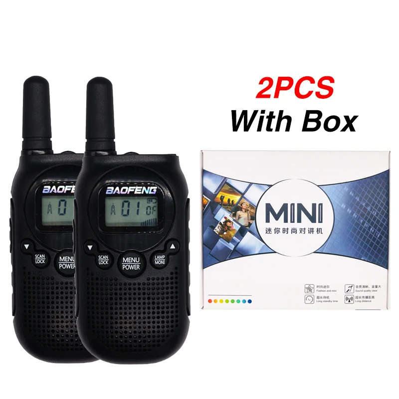 2PC Black With Box 2 шт. Baofeng BF-T6 мини Детская рация FRS PMR портативная CB любительская радиостанция 3 км 22 канала двухстороннее радио FM коммуникатор - Цвет: 2PC Black With Box