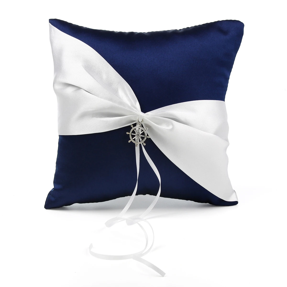 Navy Blue Wedding Ring Bearer Pillow with Vintage Charm