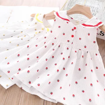 

2020 Summer Girls Doll Collar Printed Polka Dot Strawberry Dress Children's Clothing Wholesale