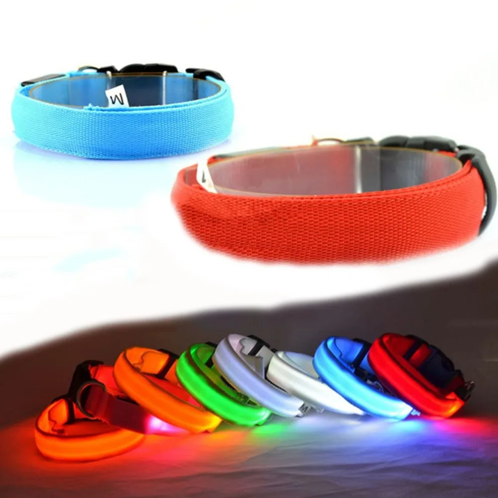 Разноцветный нейлоновый светодиодный ошейник для собак, ночной ошейник для безопасности, мигающие светящиеся ошейники, аксессуары для собак