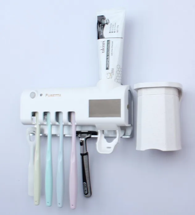 Автоматический соковыжималка зубной пасты с держателем зубной щетки с магнитными чашками набор для ванной комнаты - Цвет: Белый