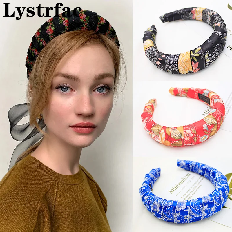 Lystrfac Fashion Floral Embroidery Padded Headband for Women Hairband Vintage Hair Hoop Girls Bezel Female Hair Accessories