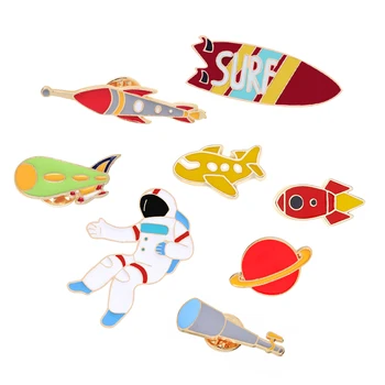 

Cartoon Fashion Brooches Universe Astronaut Spacecraft Planets Rocket cosmos Enamel Lapel Pins Clothes Bag Badges Gifts for kids